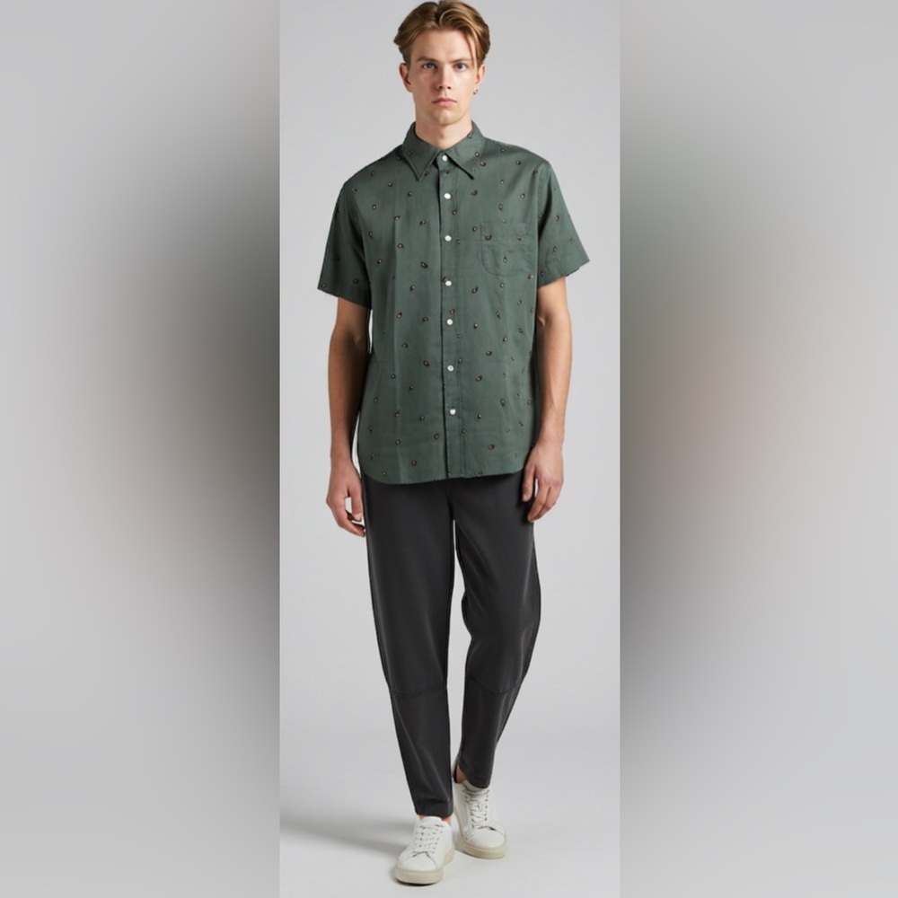 J. Crew Dark Green Paisley Print Casual Shirt. Size Large